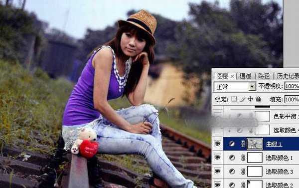 Photoshop为铁轨上的人物加上昏暗的暖色晨曦效果教程