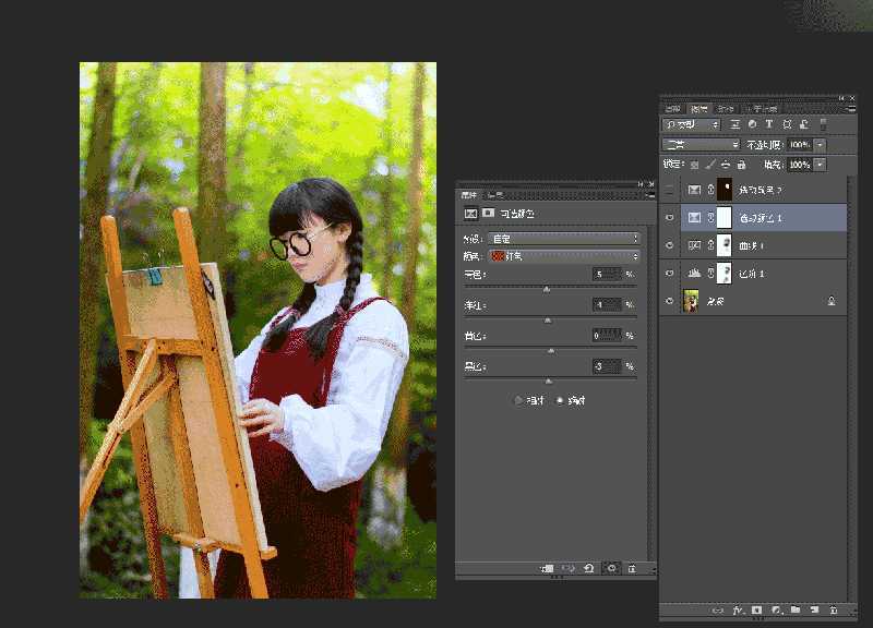 Photoshop给树林中的女孩照片添加甜美逆光效果图